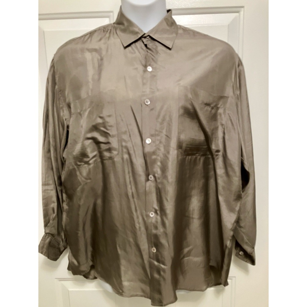 WAREHOUSE 100%‎ Silk Shirt UK 14 US 10/11 Medium Pewter Gray Women's